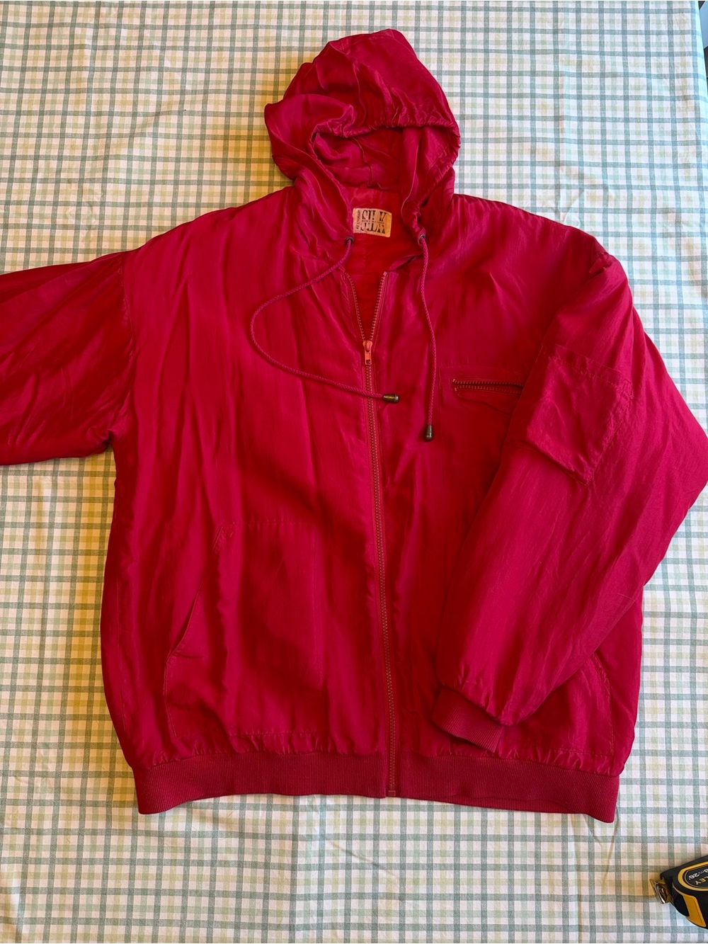 Unbranded Men's Red Hooded Bomber Jacket with Zip Front